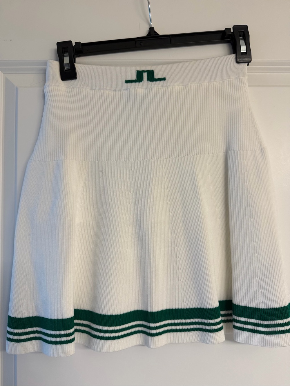 J.Lindeberg White Knit Skirt with Green Stripe Hem